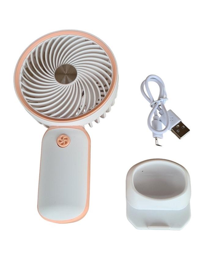 Вентилятор ручний Mini Fan HX09-1 акумуляторний з підставкою для телефону Білий з персиковим (377da429) - фото 3