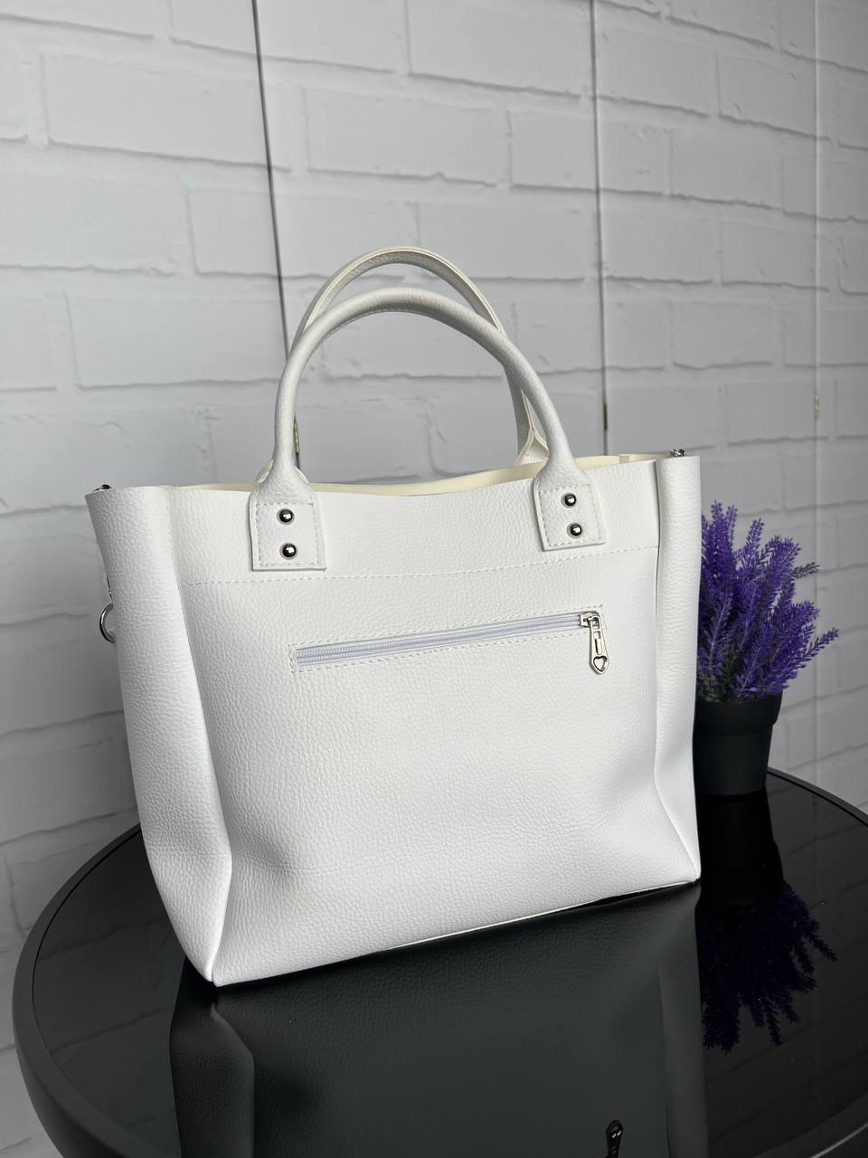 Сумка женская шопер через плечо из экокожи большая качественная для документов Белый - фото 6