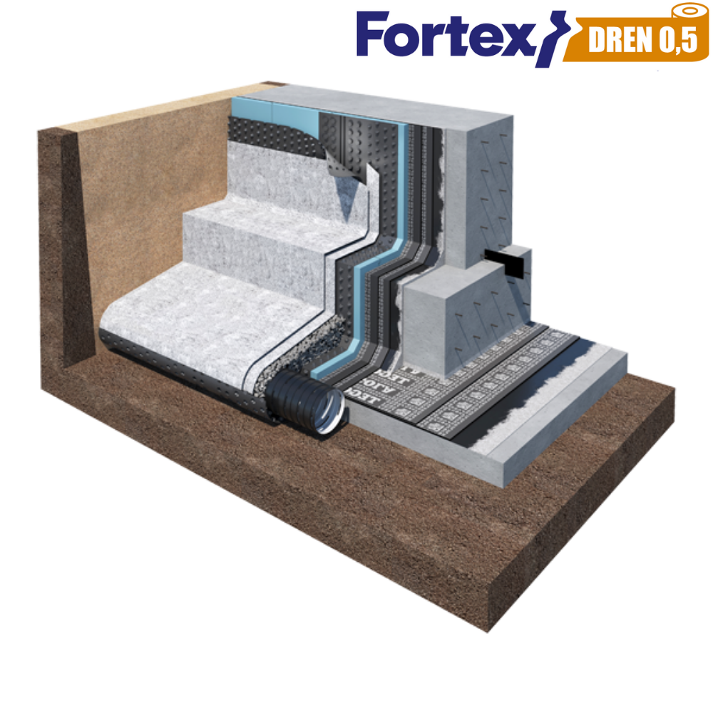 Мембрана для фундамента дренажная Fortex DREN 0,5 1x20 м 20 м2 (340052) - фото 7 Мембрана для фундамента дренажная Fortex DREN 0,5 1x20 м 20 м2 (340052) - фото 7