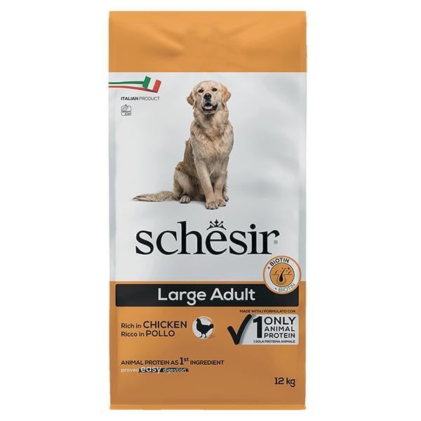 Корм сухой для взрослых собак Schesir Dry Dog Large Chicken монопротеиновый крупных пород с курицей 12 кг (ШСПКК12)