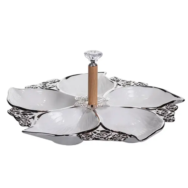 Менажниця для сервірування Yiwu порцелянова на 5 секцій 30 см Сріблястий (147-107- 918-44S) Менажниця для сервірування Yiwu порцелянова на 5 секцій 30 см Сріблястий (147-107- 918-44S)