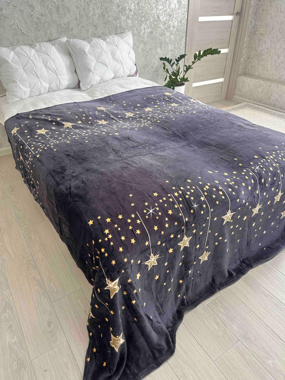 Плед велюровый евро плюшевый 200x220 см Темно-синий (Д-al-velurpl-002)