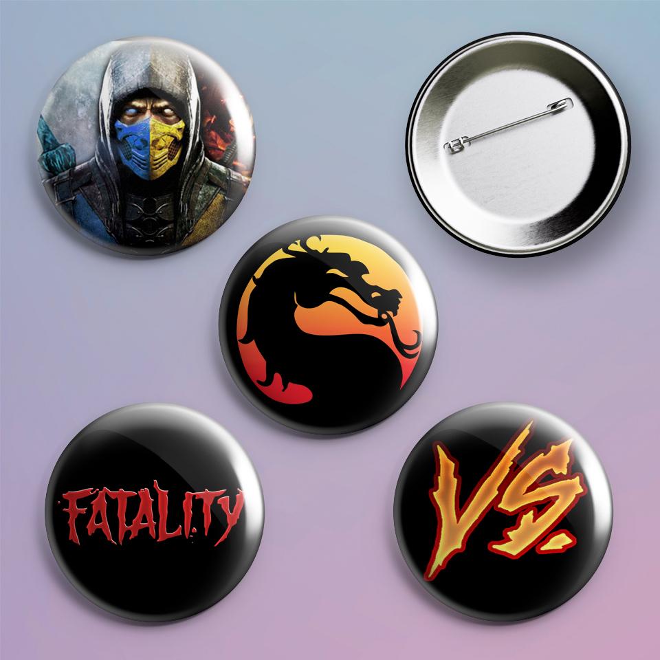 Значки на рюкзак с принтом игры Mortal Kombat 4 шт.