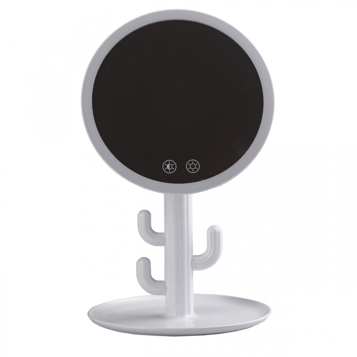 Зеркало для макияжа настольное круглое с LED подсветкой Кактус (HP716)