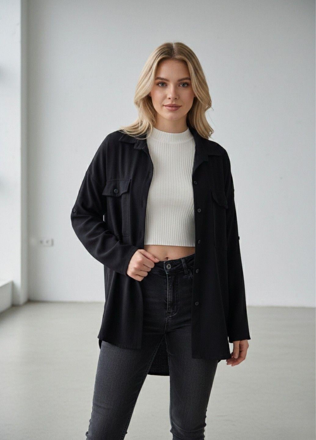 Рубашка женская удлиненная сзади Millet Moda 18165 Oversize XL Черный