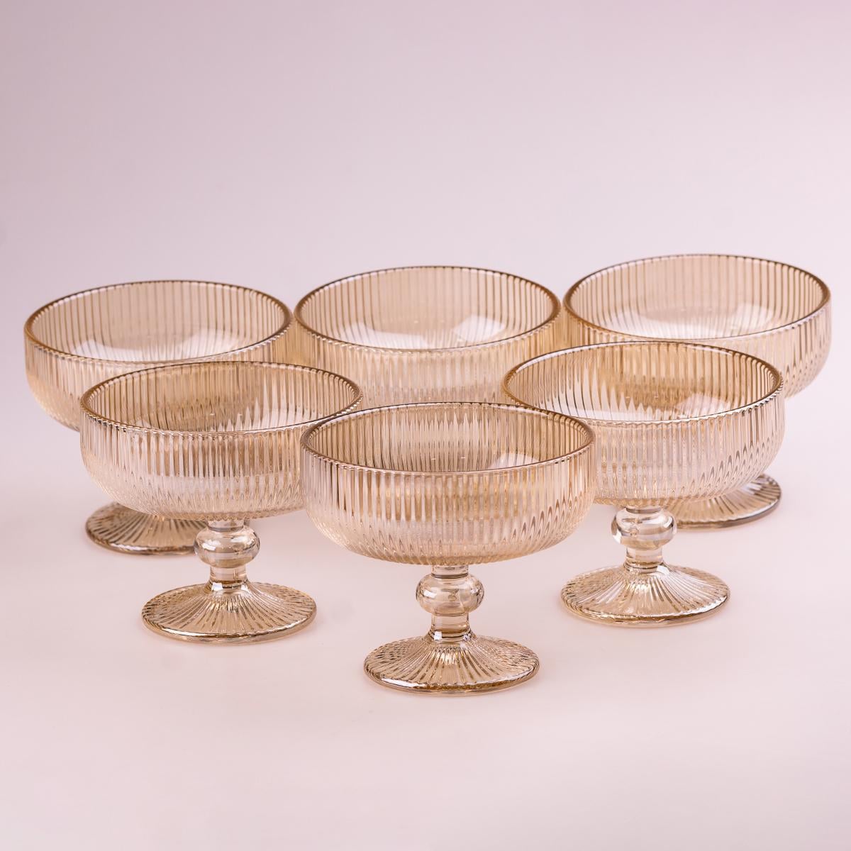 Креманки фігурні ребристі із товстого скла 6 шт. Tea color (HP7117TC)