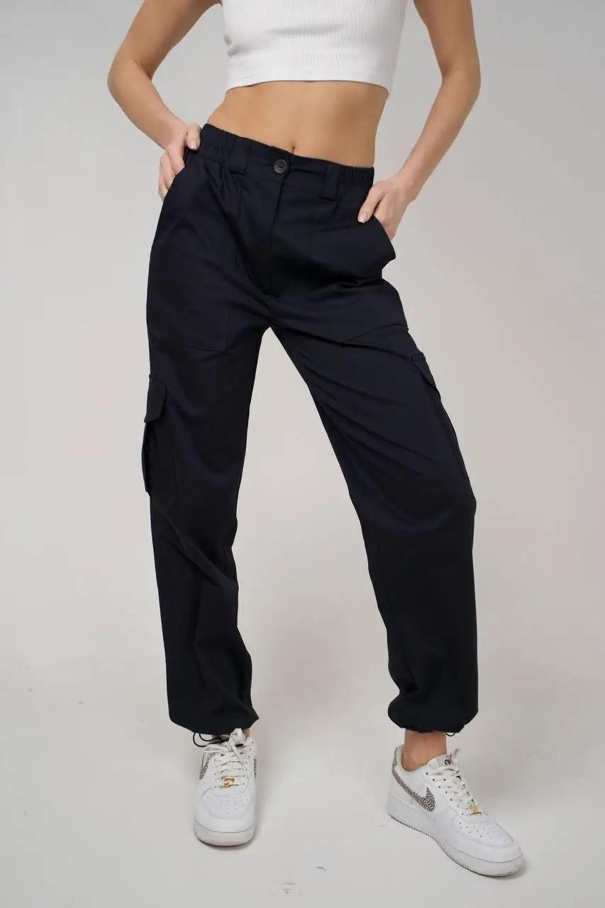 Штани жіночі карго з кишенями M Чорний (ТAPE22)
