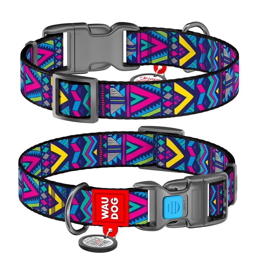 Ошейник для собак с QR-паспортом Waudog Nylon Инди пластиковый фастекс 25 мм 37-58 см Разноцветный (4679)