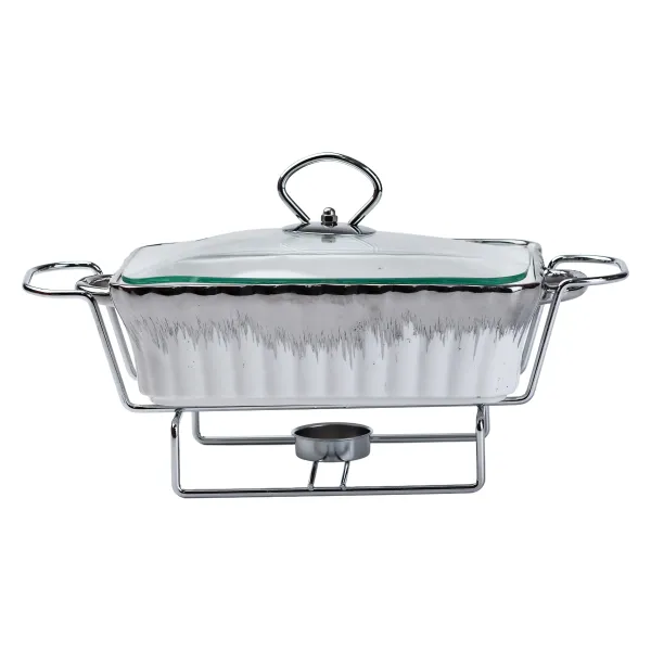 Мармітниця порцелянова Yiwu зі скляною кришкою та підставкою 31х16х11 см Хром (147-107- HP1019)