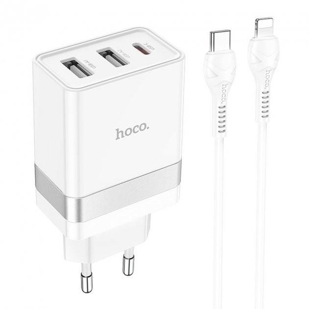 Сетевое зарядное устройство Hoco N21 Pro Tourer 30W 2xUSB/Type-C + Кабель Type-C to Lightning White