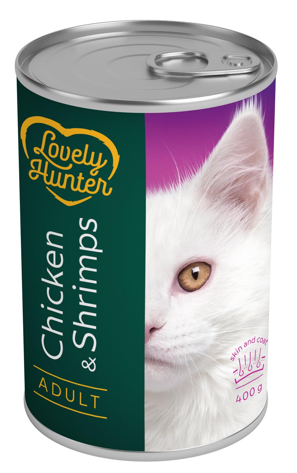 Корм вологий для дорослих кішок Lovely Hunter Chicken and Shrimps 400 г (LHU45349)