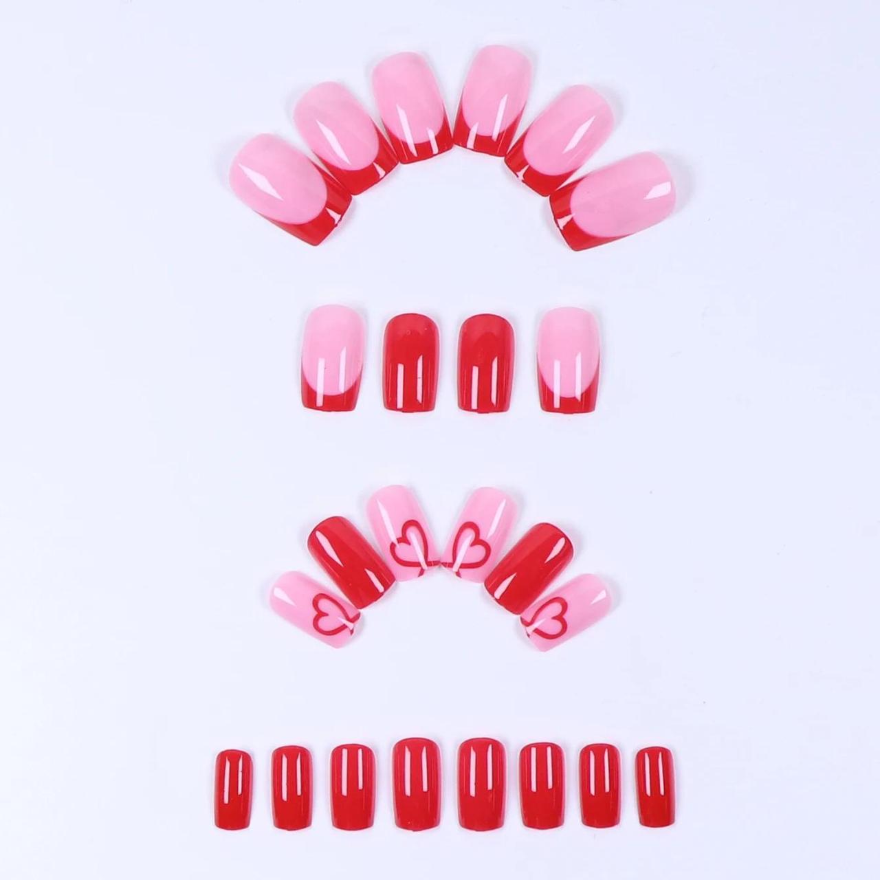 Накладные ногти с сердцем квадрат средней длины с клеевыми пластинами 24 шт. Алый (2789190676) - фото 3