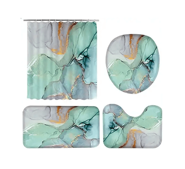 Набір килимків і шторка для ванної кімнати Бірюзовий (2387695942)