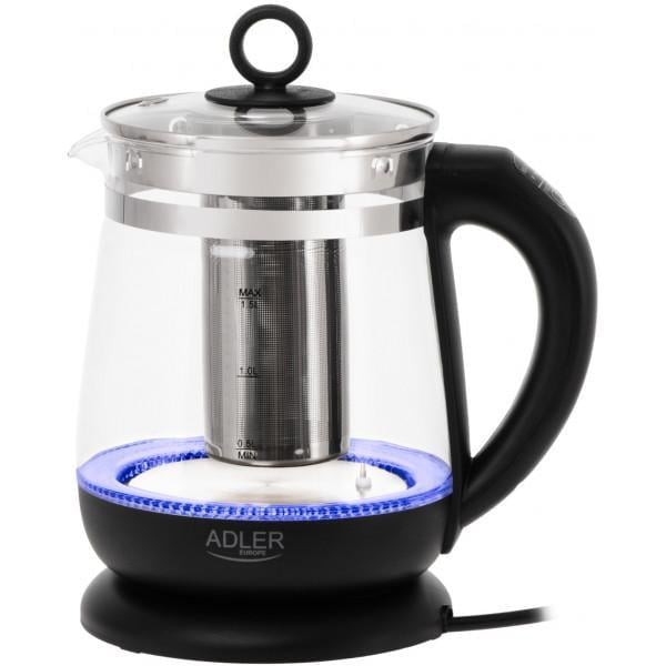 Электрочайник Adler AD 1299 2200W стекло заварник установка температуры 1,5 л Black (AD1299b) Электрочайник Adler AD 1299 2200W стекло заварник установка температуры 1,5 л Black (AD1299b)
