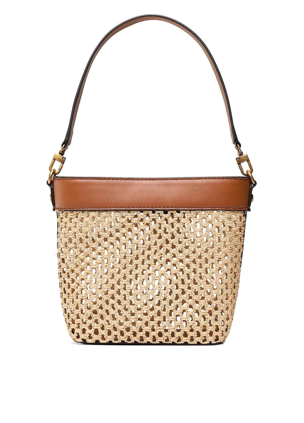 Сумка c косметичкой сумка корзина женская соломенная Guess VIKKY DRAWSTRING BUCKET HWWH6995040-COG Желтый - фото 5