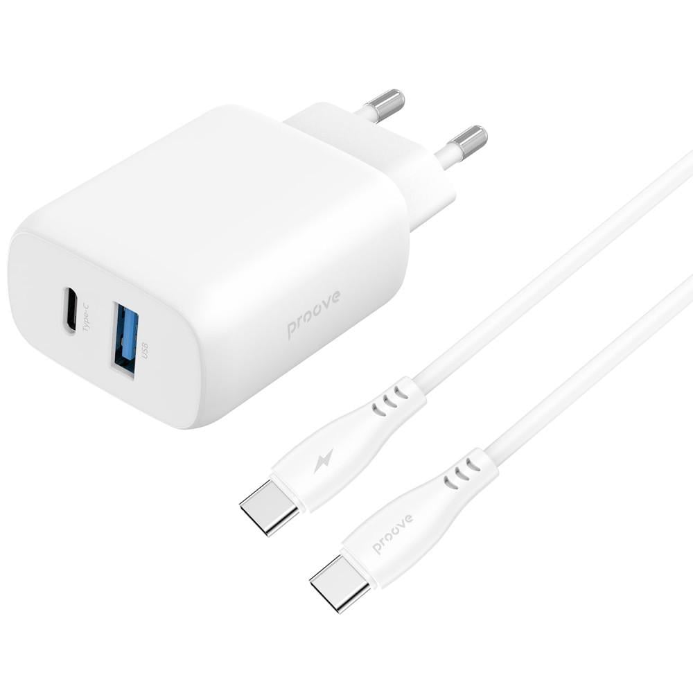 Зарядний пристрій 2 30 W Type-C/USB/Cable Type-C to Type-C 1 м White