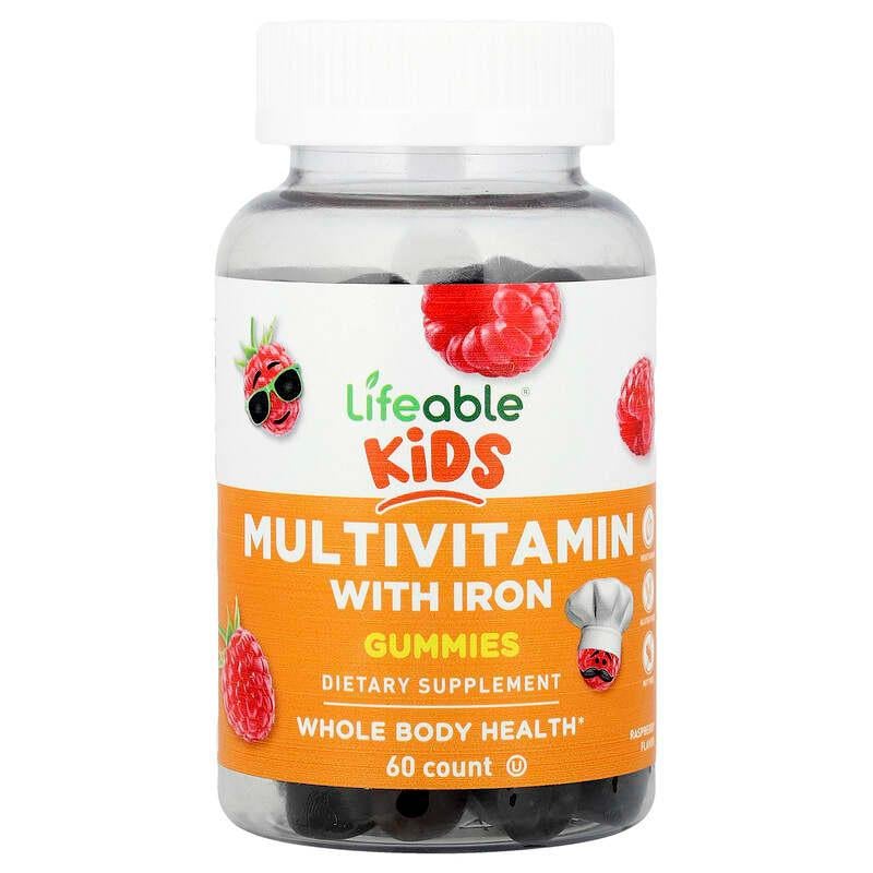 Мультивітаміни з залізом для дітей Lifeable Multivitamin with Iron Gummies малина 60 мармеладок