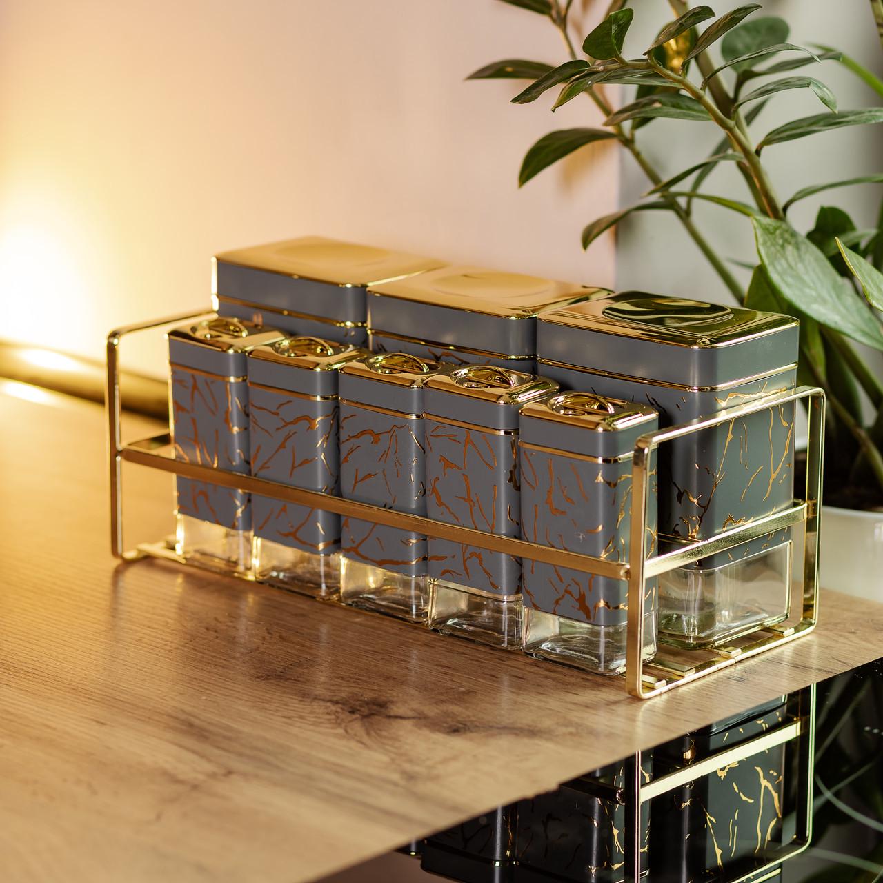 Набір для приправ та спецій на підставці з кришками 8 шт. Сірий (HP-1366) - фото 6