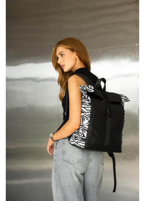 Городской рюкзак женский роллтоп Sambag Zebra с отделением под ноутбук Черный (10910301641)
