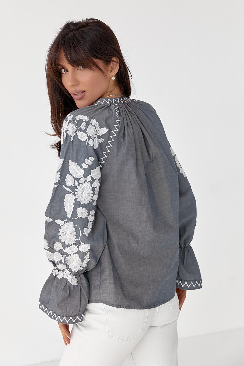 Вышиванка на завязках S Серый (10220189) - фото 2 Вышиванка на завязках S Серый (10220189) - фото 2