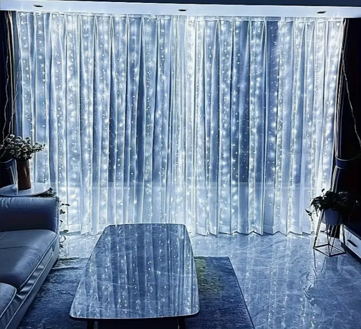 Штора світлодіодна 200 LED на батарейках 8 режимів 2x2 м Білий холодне світло (1133/1) - фото 2 Штора світлодіодна 200 LED на батарейках 8 режимів 2x2 м Білий холодне світло (1133/1) - фото 2
