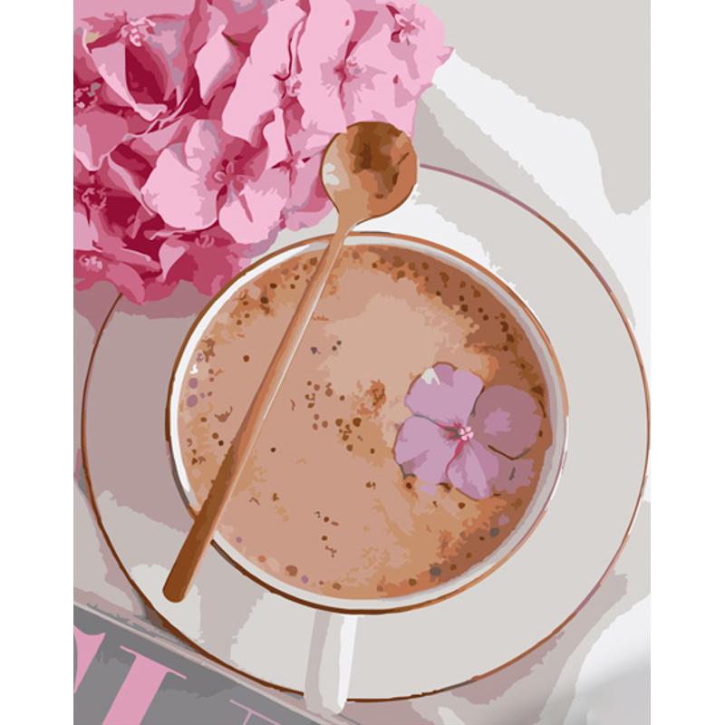 Картина по номерам Strateg Премиум Кофе с гортензией 40x50 см (GS883)