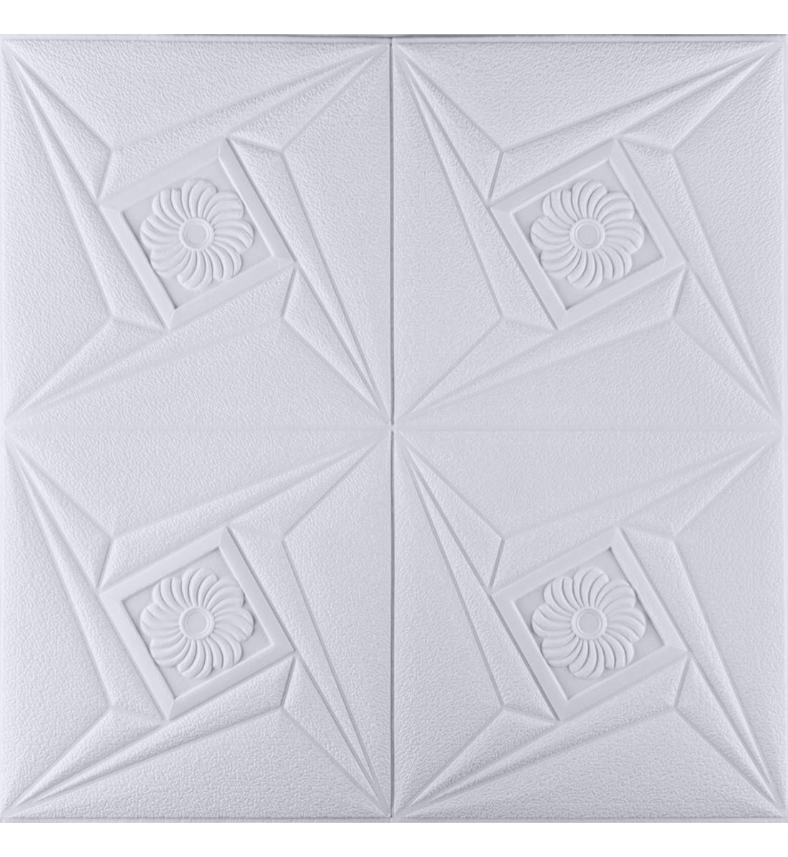 Панель самоклеящаяся 3D Ромб цветок 700x700x6 мм Белый (0101-6)