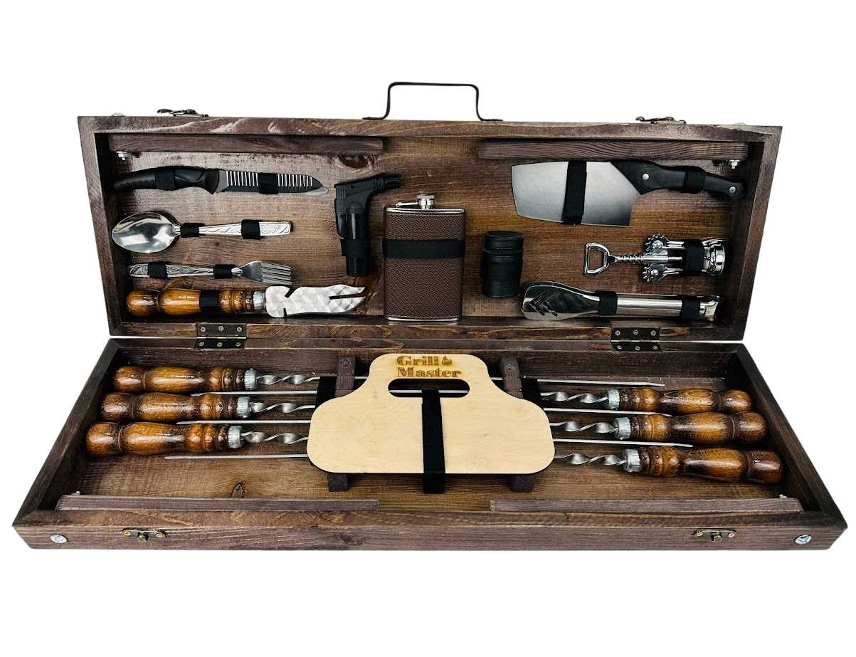Набор шампуров ручной работы Скаут с аксессуарами и столом-трансформером 32 предмета 74х24х10 см Коричневый (124-10-KS-7620)
