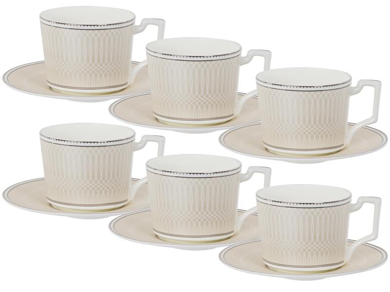 Чайный сервиз Lefard Infinity 440-118 на 6 персон с хромовым кантом Белый