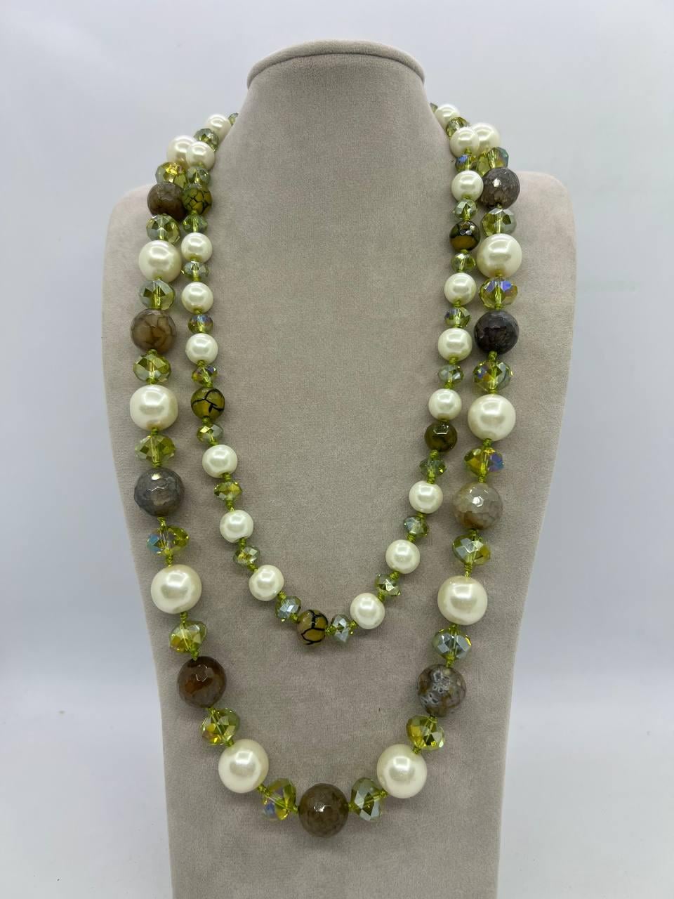 Бусы агат/майорка/стекло 14 мм 68 см Зеленый (12095)