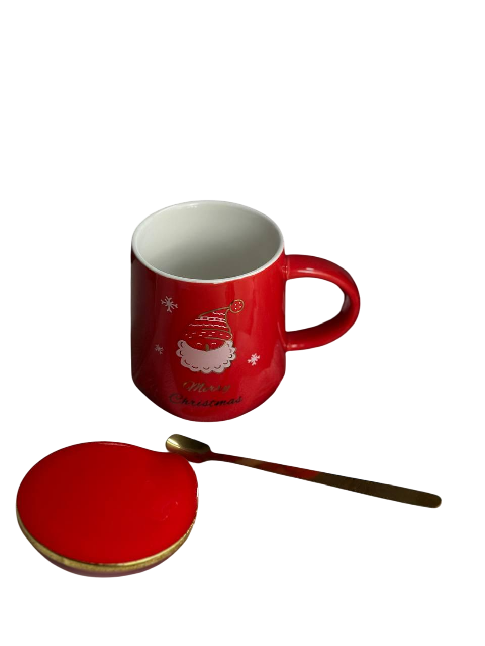 Чашка новорічна Olens 102-1084-1 Золотий рік кераміка з кришкою та ложкою 370 мл