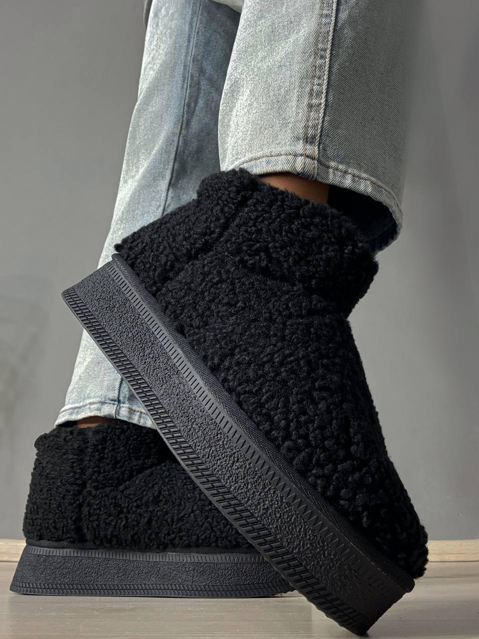 Угги женские Hengji 37-1 с мехом тедди на платформе р. 36 Черный (4970) - фото 3