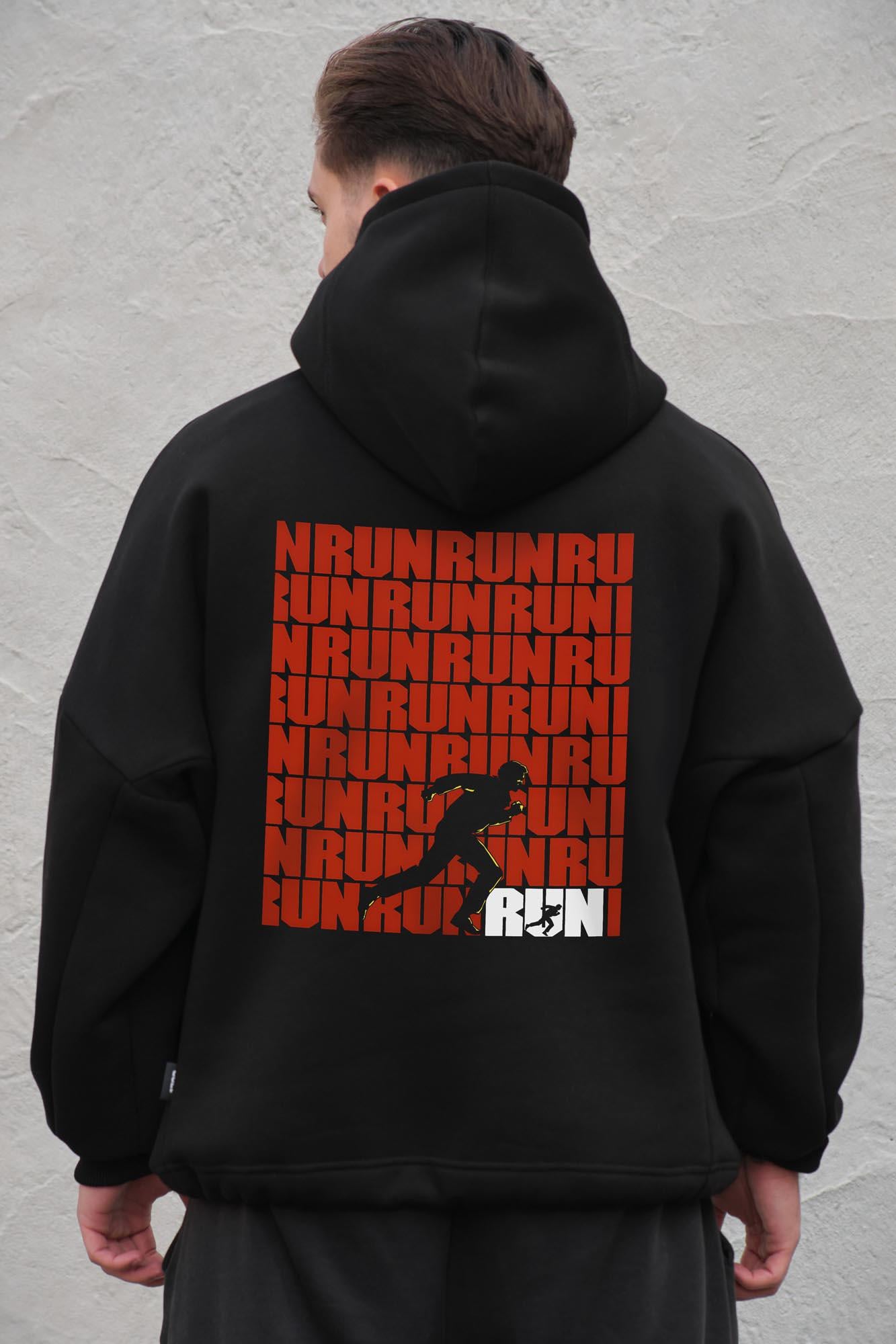 Худи на флисе с капюшоном и принтом оверсайз Without Run One size Black (8056523 8056524)