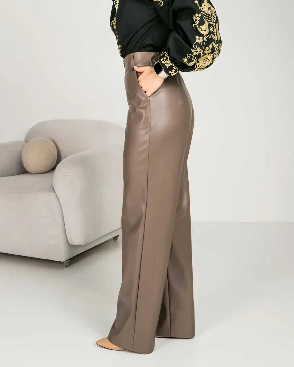 Брюки палаццо женские р. 52 Бежевый (338СИ) - фото 5