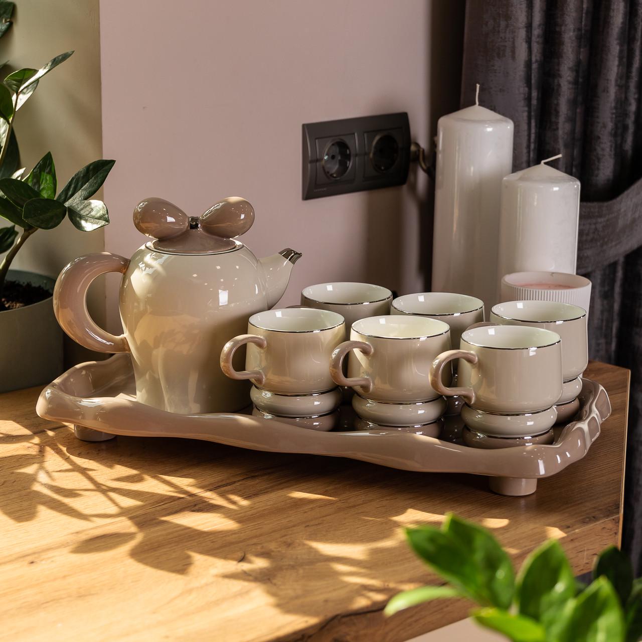 Чайный сервиз Retro на 6 персон керамический 8 предметов Серый (HP-15-28) Чайный сервиз Retro на 6 персон керамический 8 предметов Серый (HP-15-28)