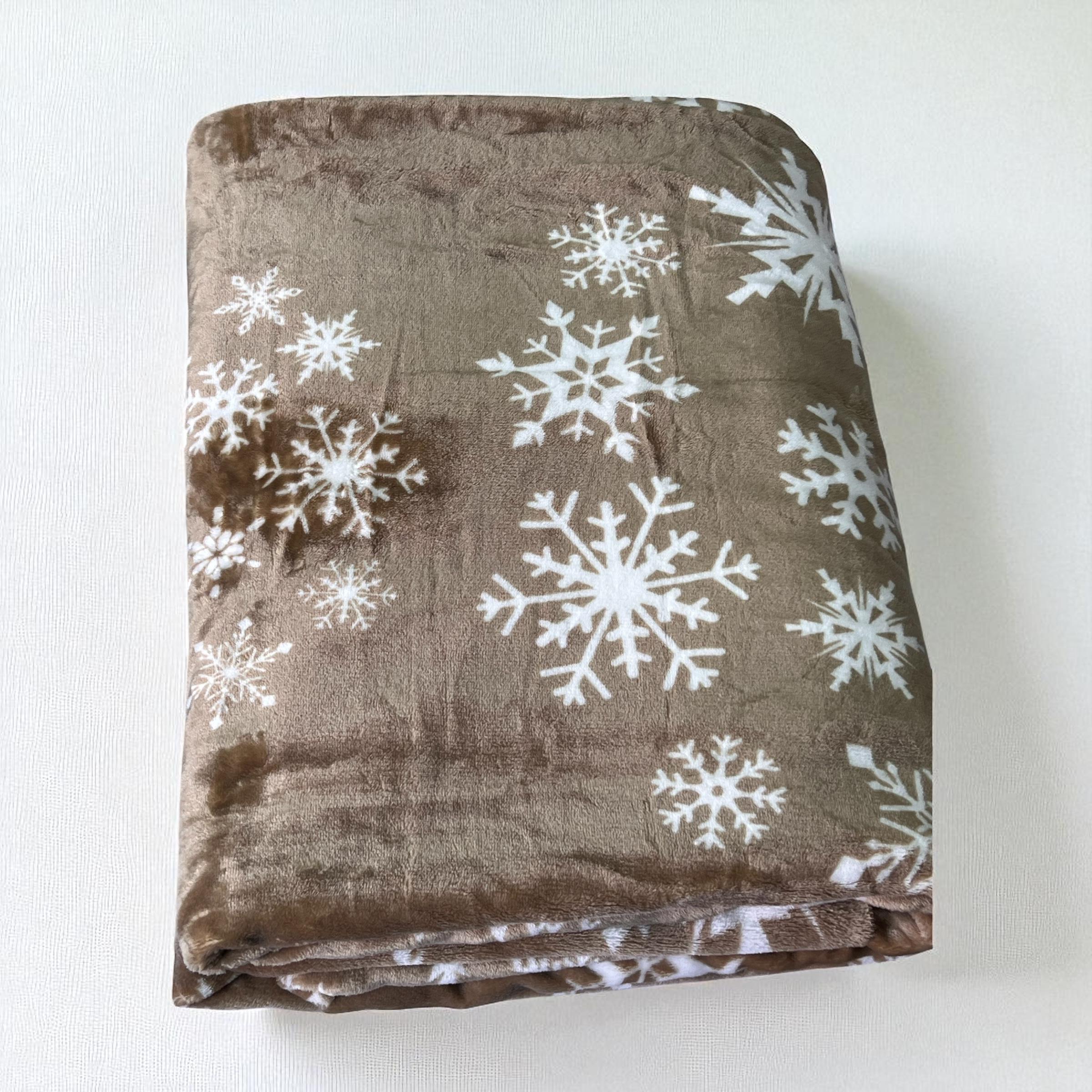 Плед теплий зі сніжинками новорічний 200х215 см Бежевий (2342663450) - фото 2