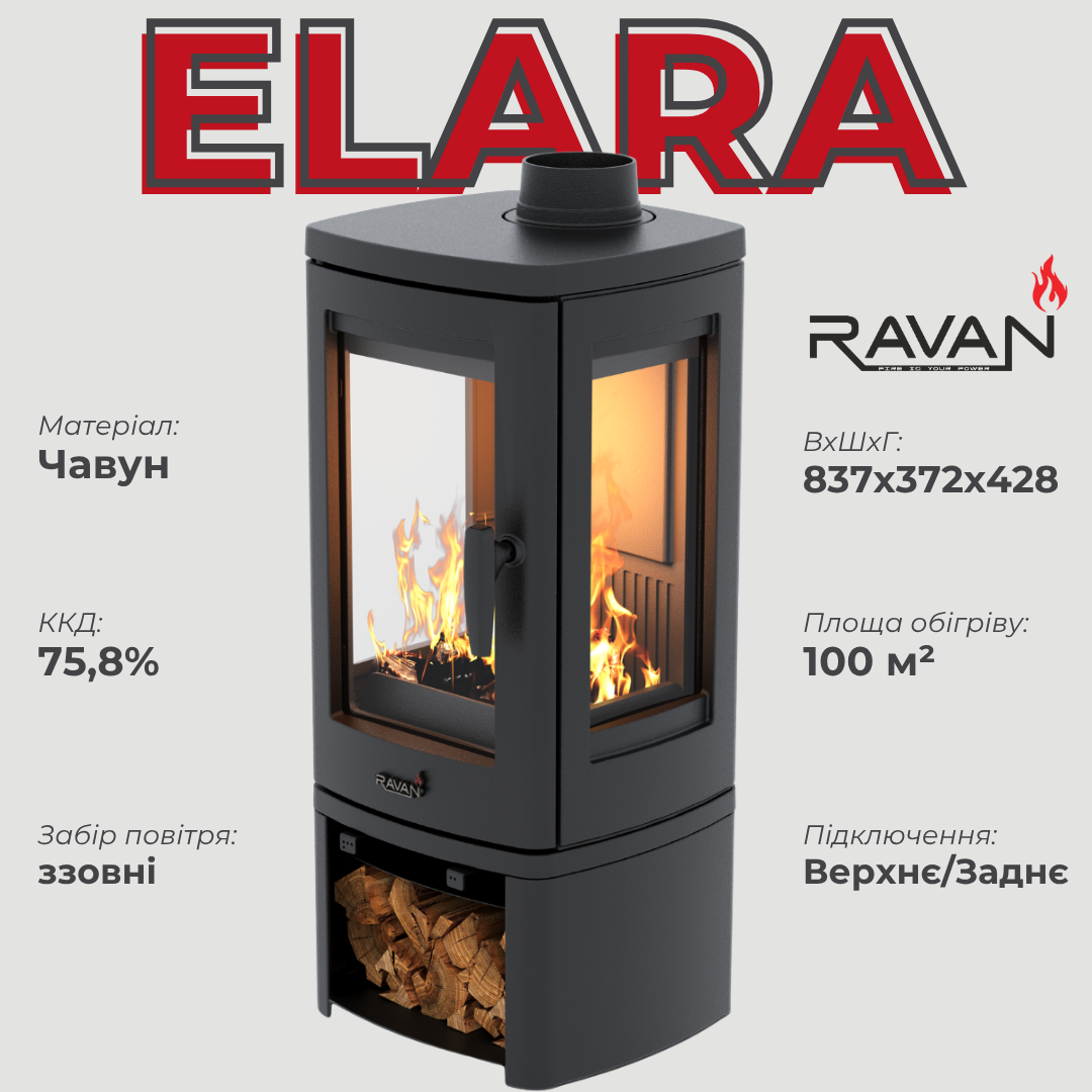 Піч-камін чавунна Ravan Elara на дровах 10 кВт (29190810) - фото 5