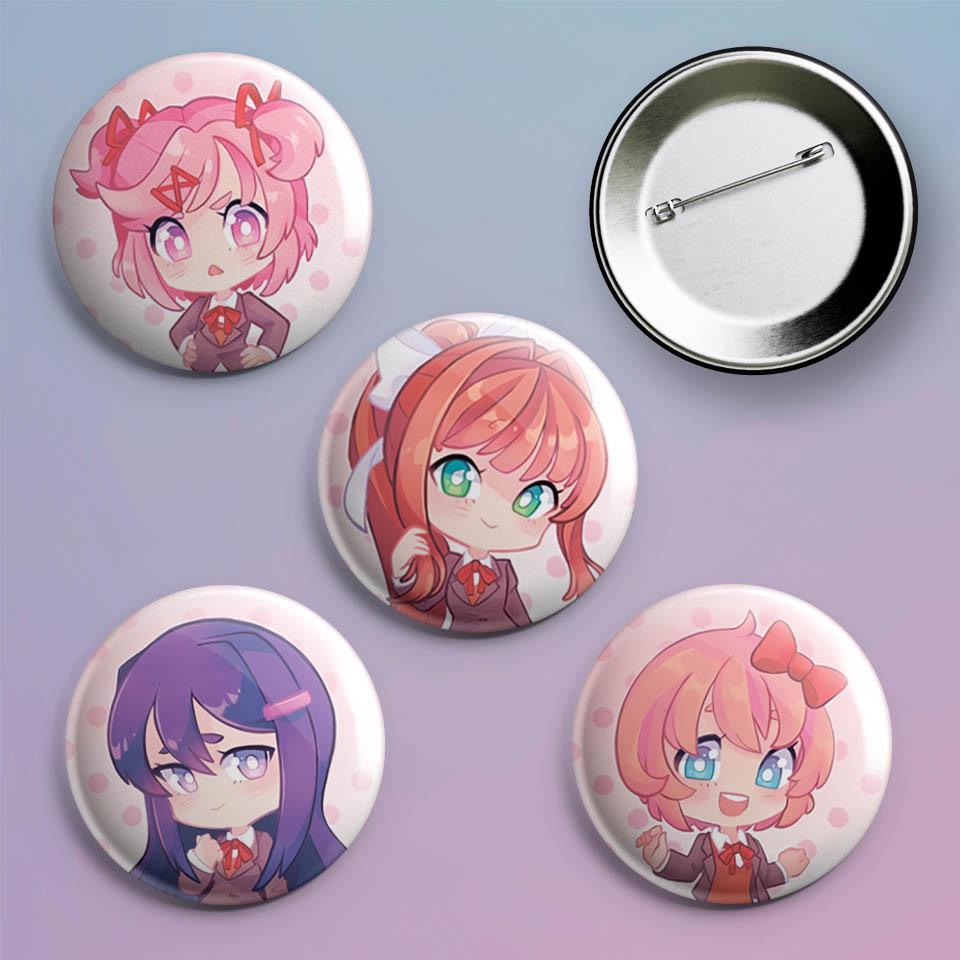 Значки на рюкзак с принтом аниме Doki Doki Literature Club! 4 шт.