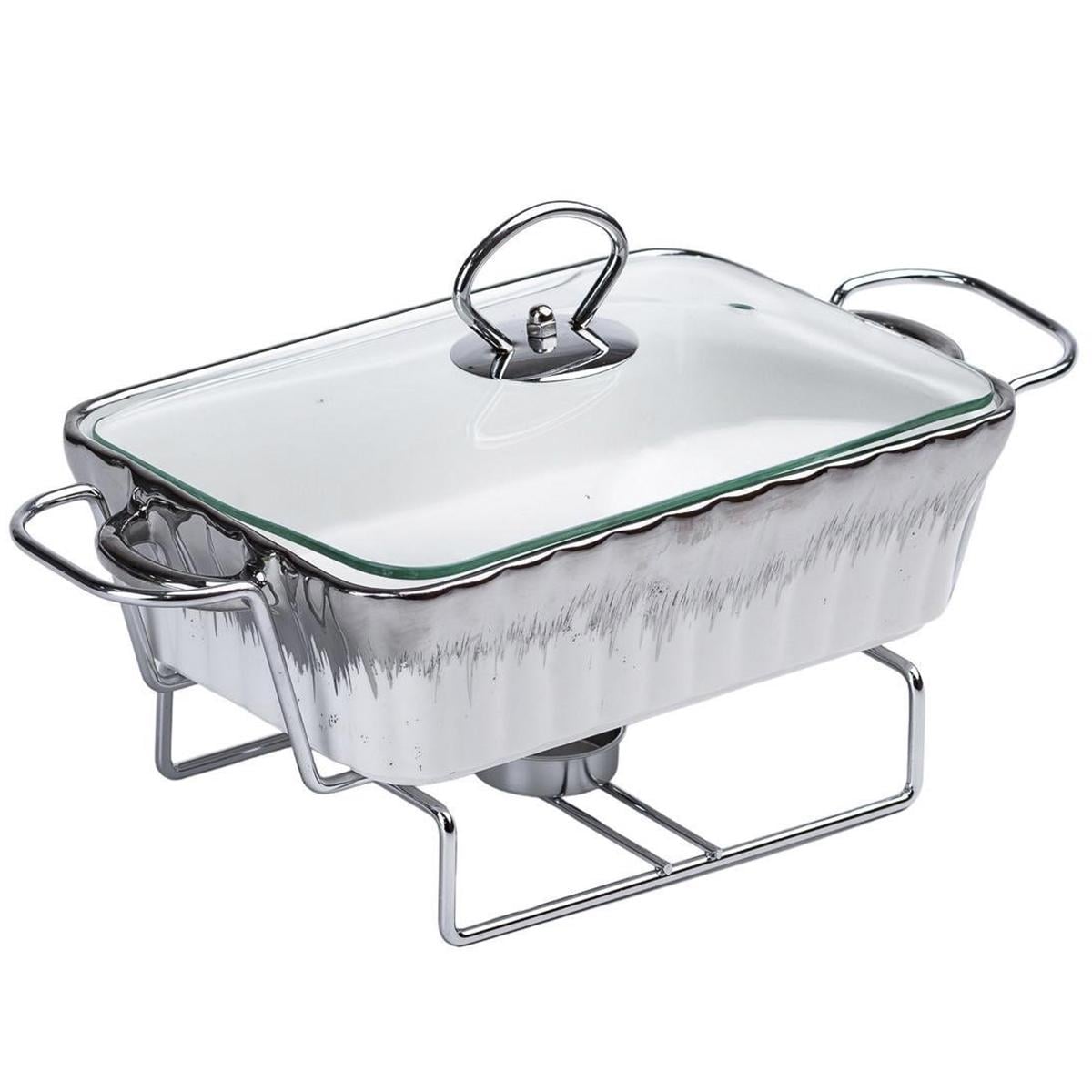 Мармитница керамическая прямоугольная 1 л со стеклянной крышкой Хром (HP1019)