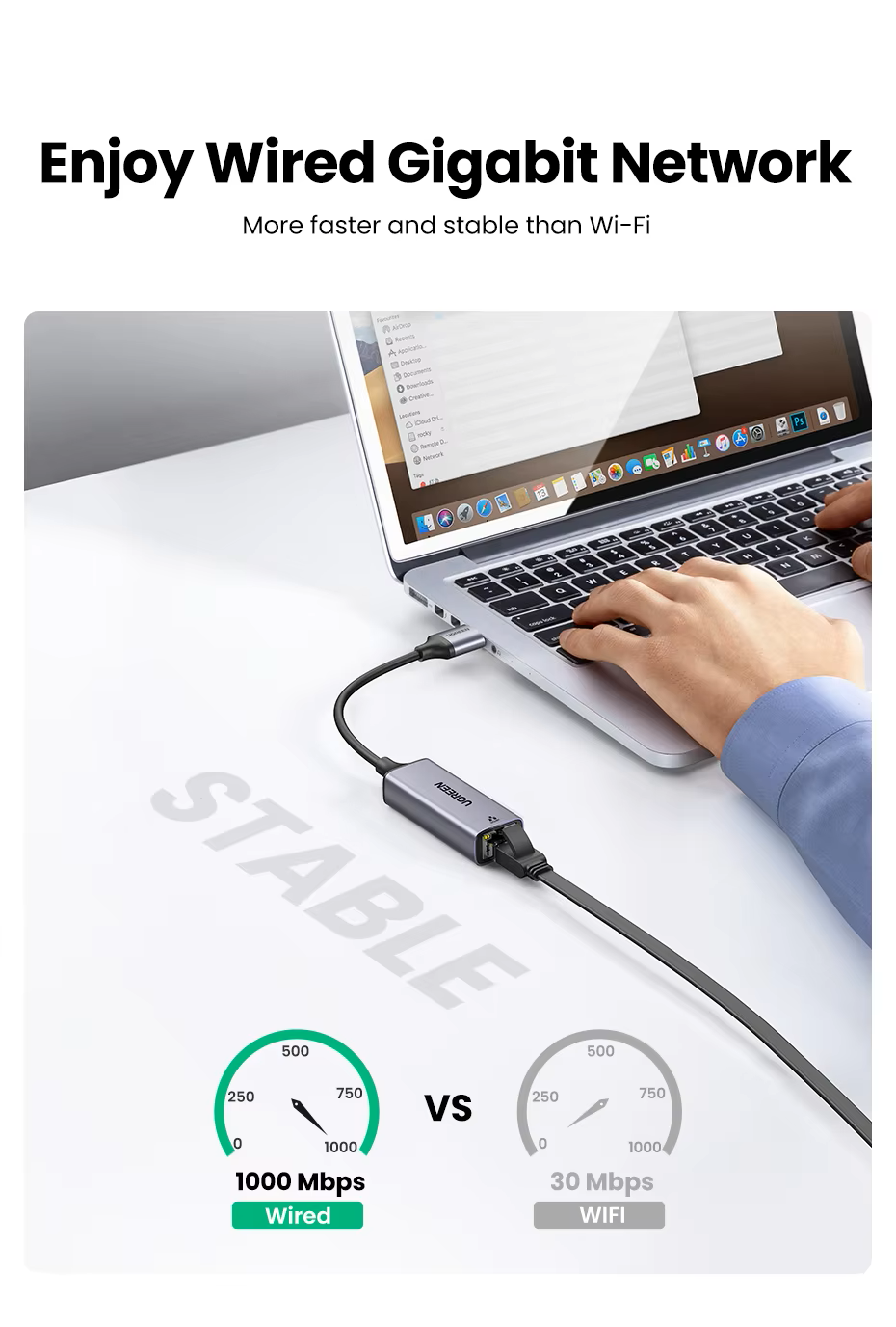 Сетевой адаптер UGREEN CM199 USB-C Gigabit Ethernet Adapter RJ45 1000mb/s (2000143) - фото 4