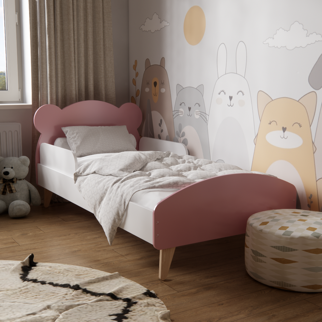 Ліжко дитяче Ведмедик з бортиками для дітей 3-10 років для дівчат 160х80 см Рожевий