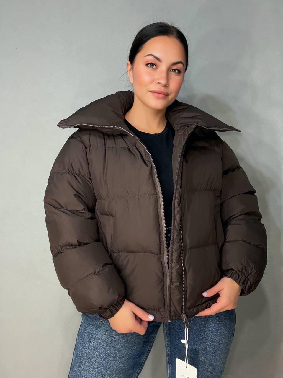 Куртка женская HAIZIYUAN 2603 оверсайз пуффер с воротником-стойкой S Коричневый (6064)