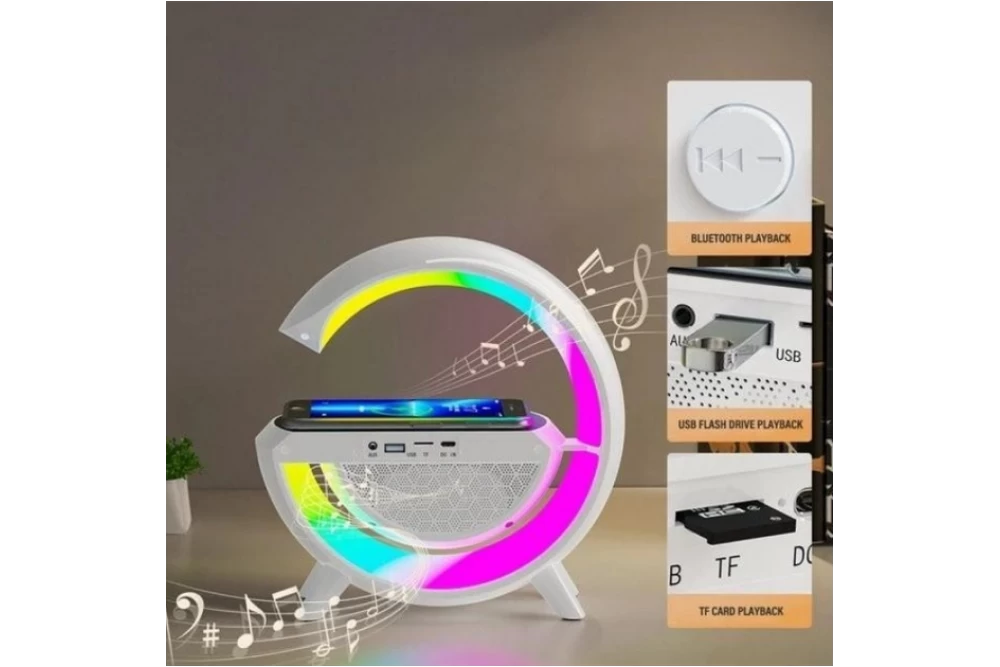 Лампа-нічник смарт настільна BT-2301 RGB Rainbow Light-Wireless з Bluetooth колонкою бездротова зарядка White (374372) - фото 3