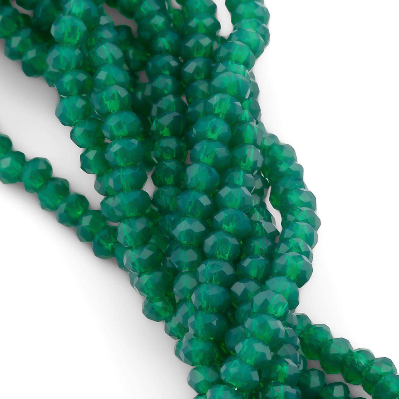 Бусины хрустальные на нитке в форме ронделя с огранкой 2.5х2 мм 170 шт. Темно-зеленый (БС0202а36)
