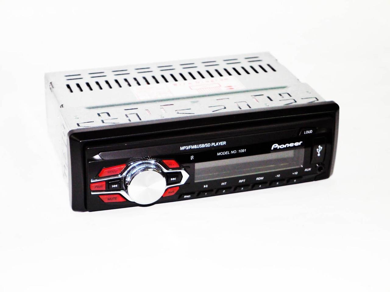 Автомагнитола Pioneer 1091 ISO USB/microSD/FM/AUX с пультом ДУ 4x50 Вт с красной подсветкой
