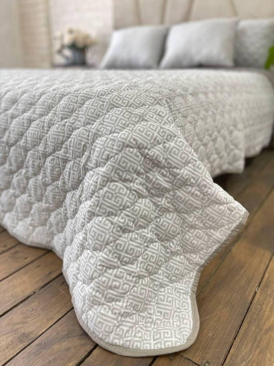 Покривало стьобане євро з подушками 2х40х60 Світло-сірий (Д-mur-cap25-009) - фото 3