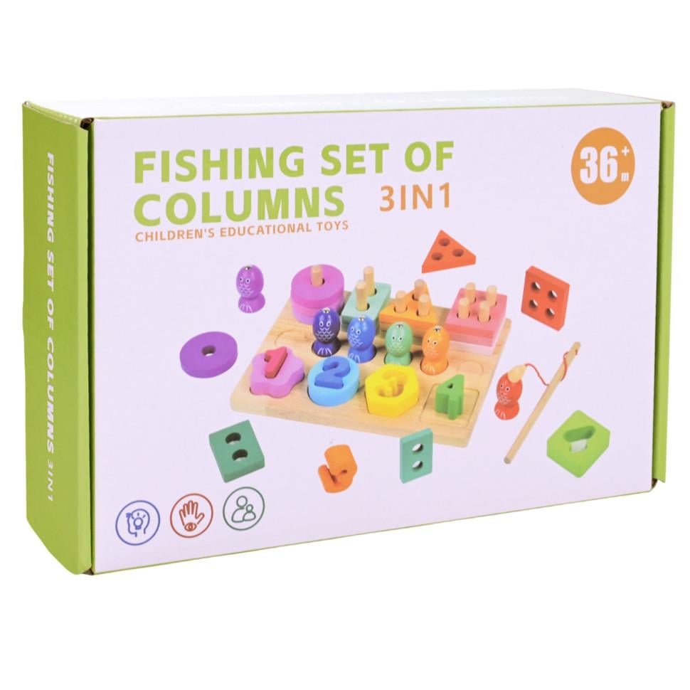 Деревянная пирамидка-сортер Bambi Монтессори рыбалка/вкладыши 24х15х6 см (ID-180-D-405)