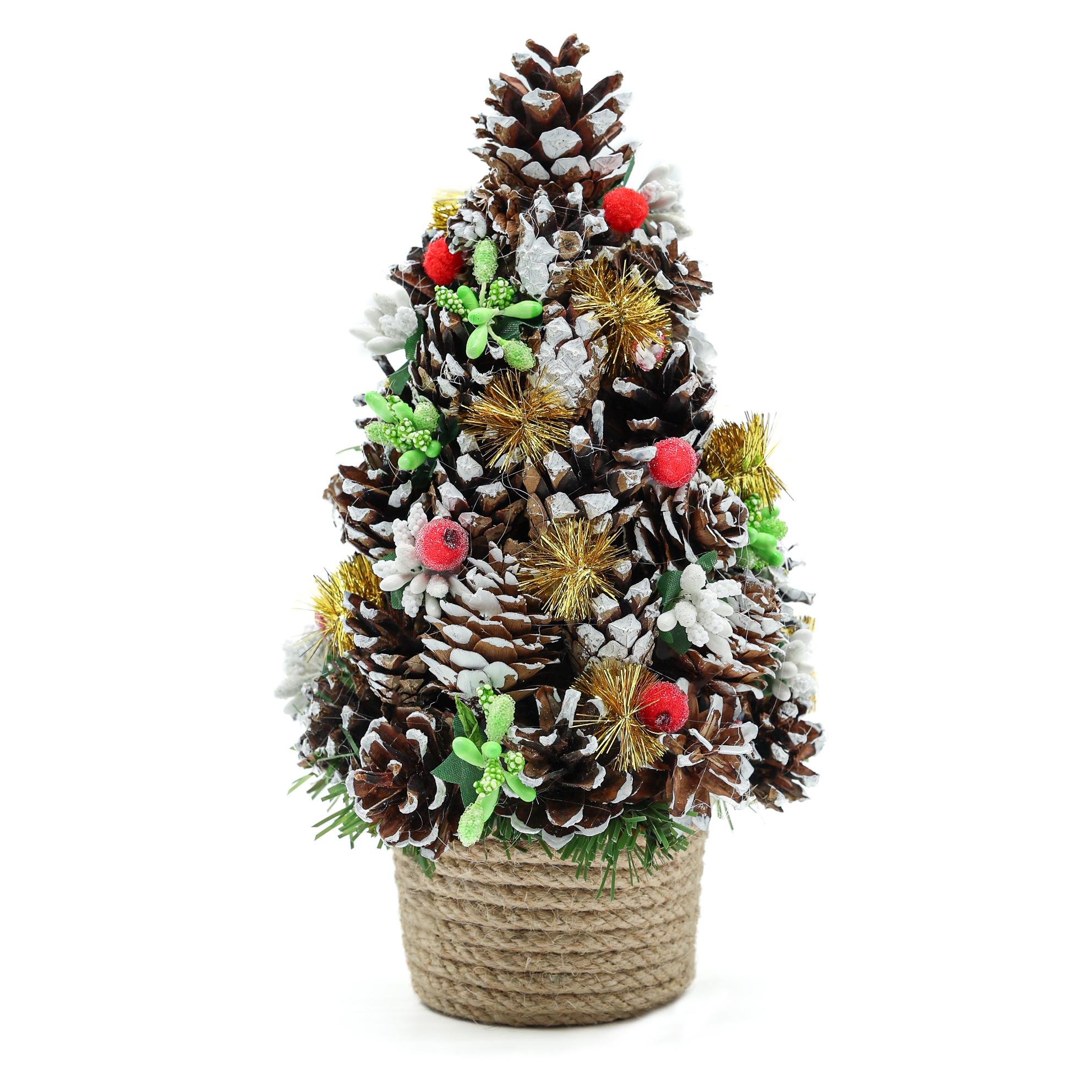 Елка декоративная новогодняя GALA DECOR из шишек/ягод и тычинок на подставке 25 см (Е2510Б)