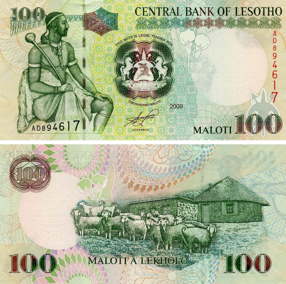 Колекційна банкнота Лесото 100 малоті 2009 UNC P19e (Б18215)