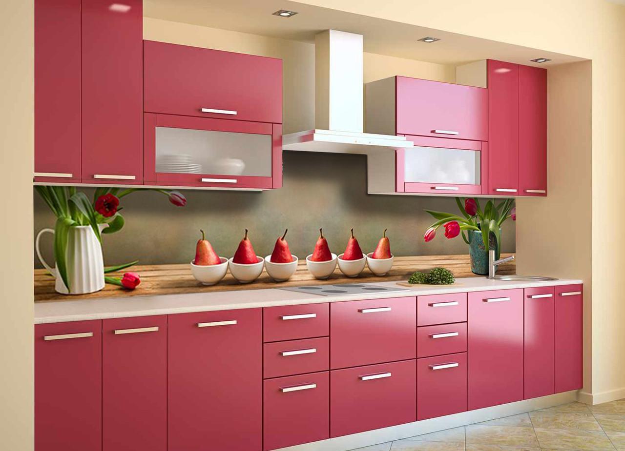 Кухонный фартук Груши и тюльпаны из самоклеющейся виниловой пленки 60х250 см Бежевый